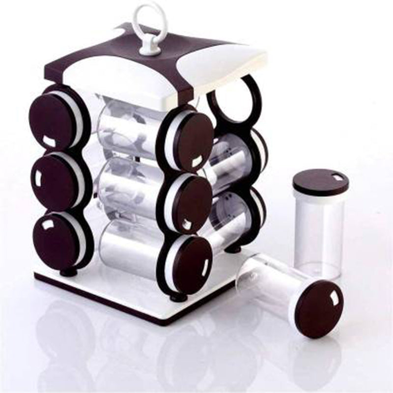 12-piece spice jar set, food-grade plastic in brown packaging 12-piece spice jar set, food-grade plastic in brown packaging